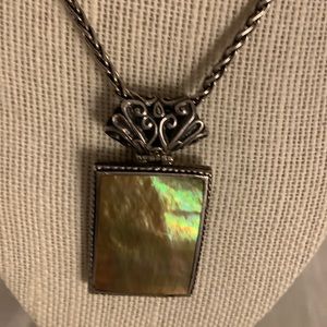 Vintage EXEX Green Jasper Rectangular Pendant w 22” SS Rope Chain.